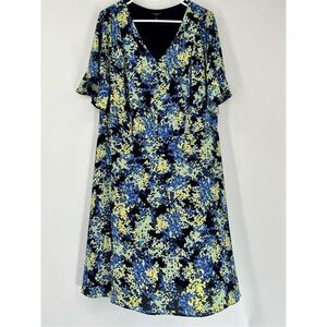 Talbots size 14W short sleeve blue floral midi dress